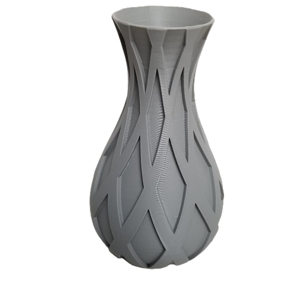 Modern 3D Printed Geometric Vase Gray Contemporary Minimalist Home Decor